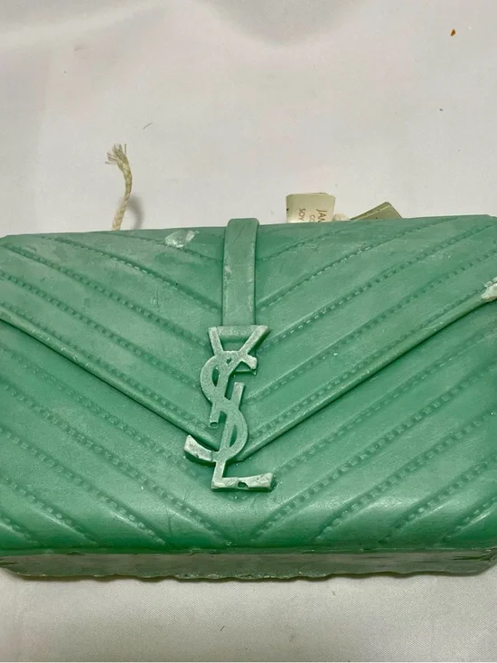 Candle - Fashion Inspired YSL Green Quilted Chevron Clutch with Logo, 2 Wick - Picture 3 of 13